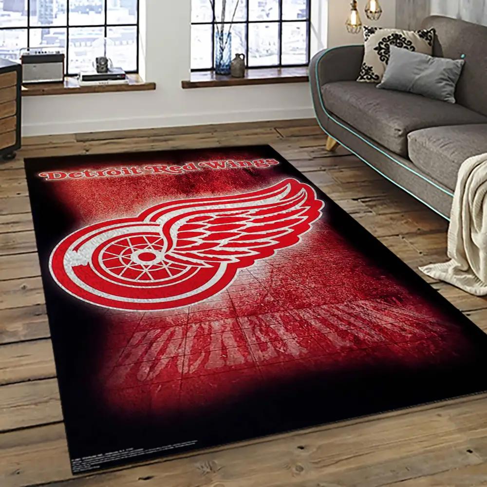 Nhl detroit red wings hockey team logo sport carpet rectangle area rug for living room drw32 Rectangle Rug