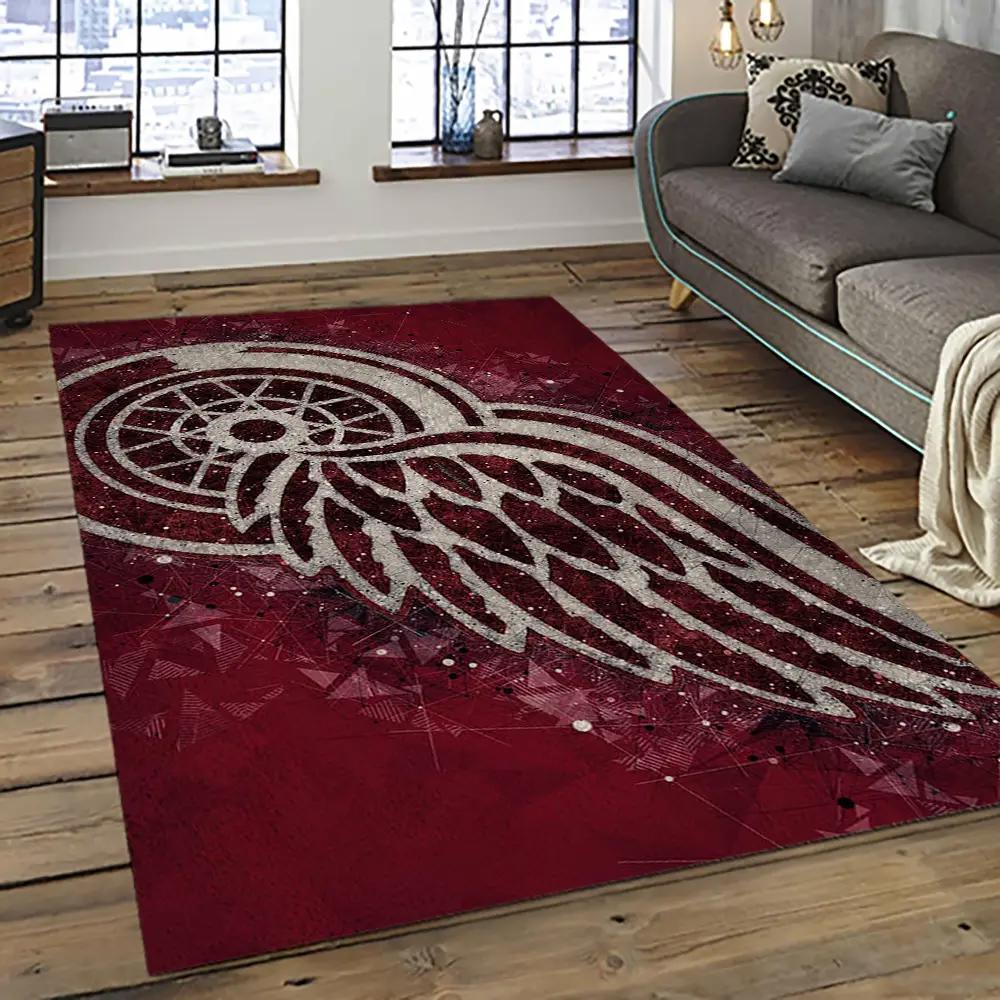 Nhl detroit red wings hockey team logo sport carpet rectangle area rug for living room drw71 Rectangle Rug