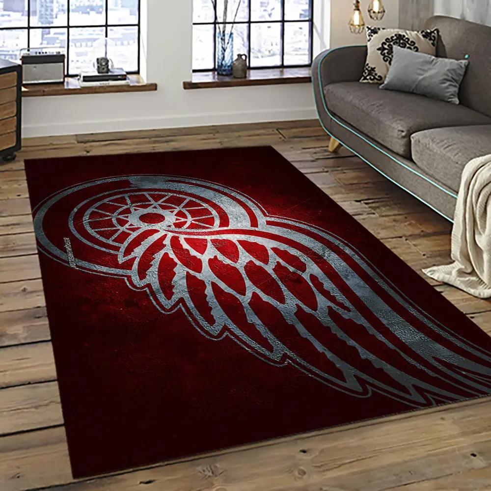Nhl detroit red wings hockey team logo sport carpet rectangle area rug for living room drw82 Rectangle Rug