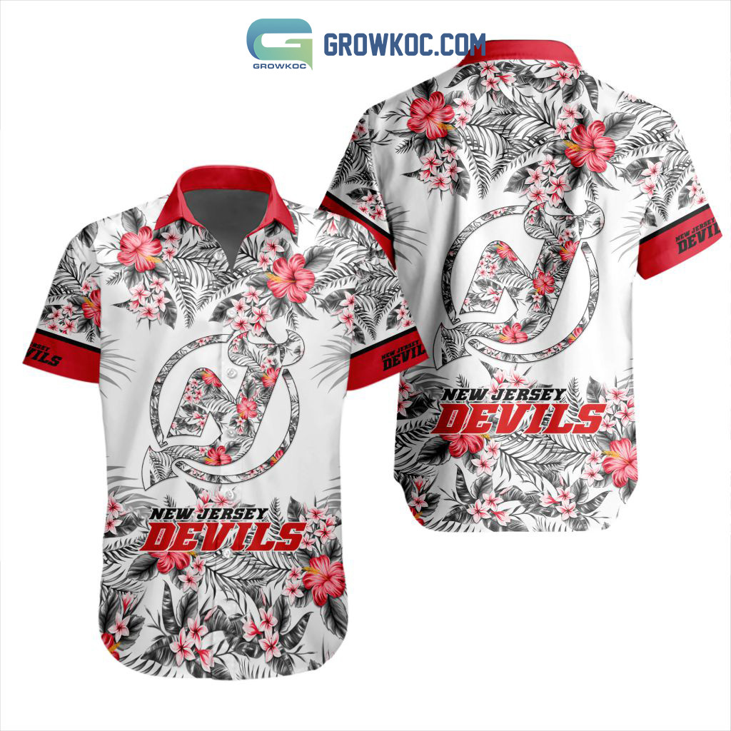 Nhl new jersey devils flowers hawaiian design button shirt Hawaii Shirt Shorts & Flip Flops