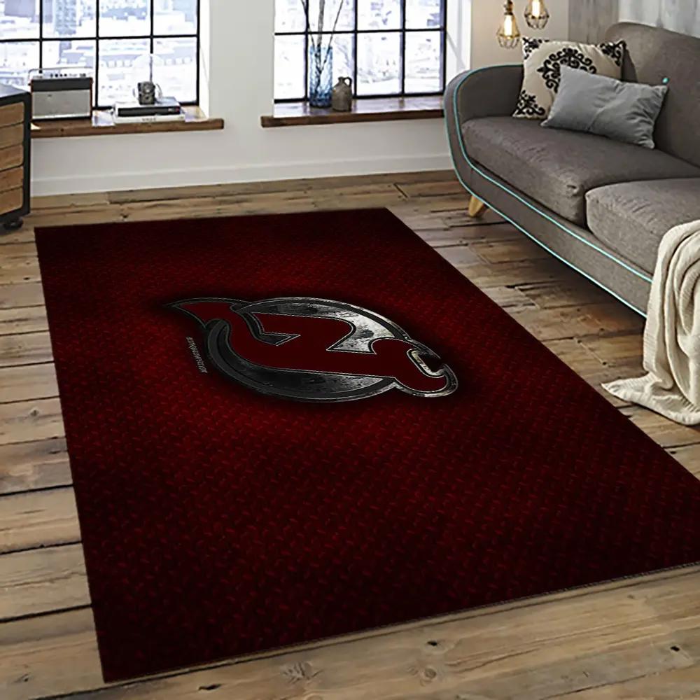 Nhl new jersey devils hockey team logo sport carpet rectangle area rug for living room njd24 Rectangle Rug