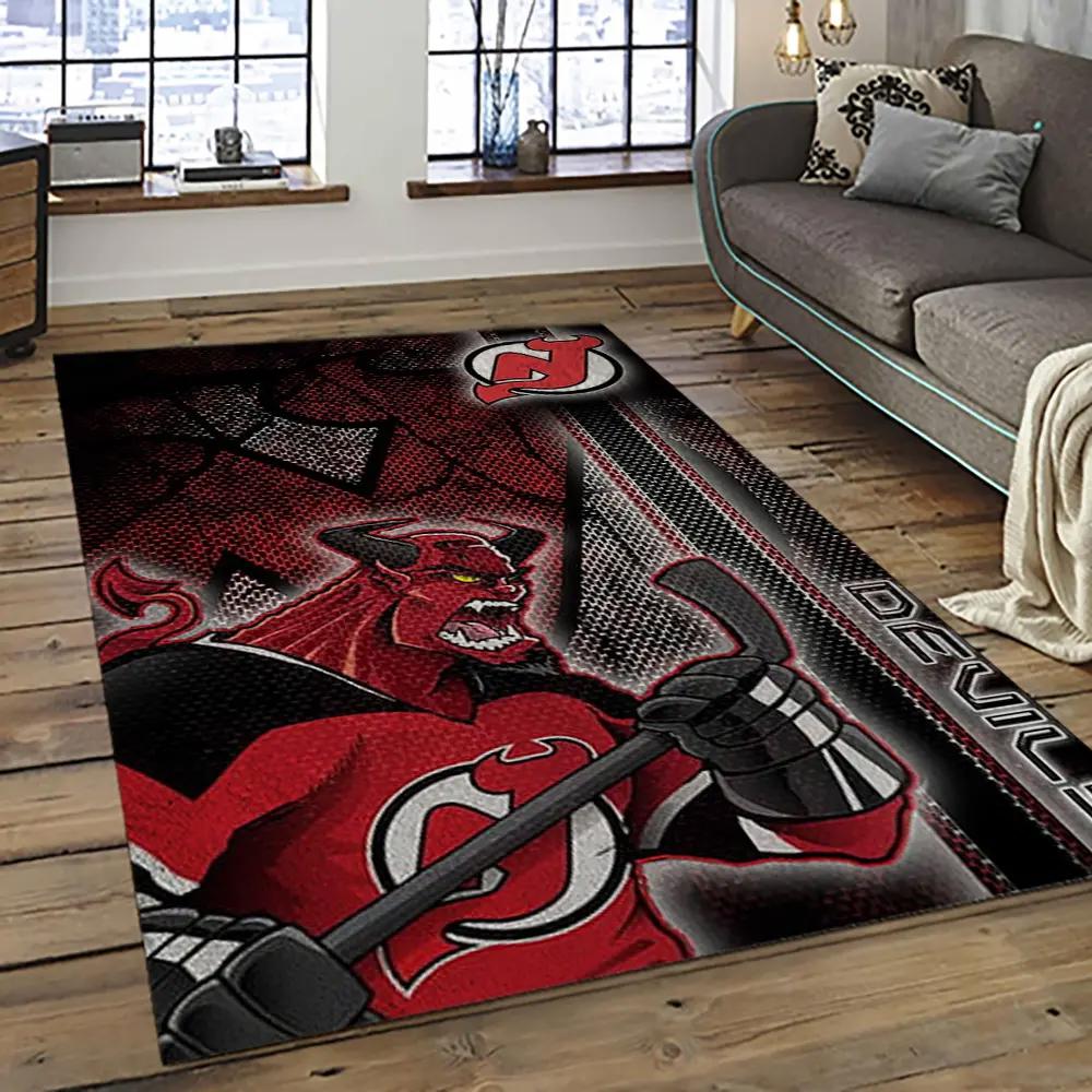 Nhl new jersey devils hockey team logo sport carpet rectangle area rug for living room njd49 Rectangle Rug