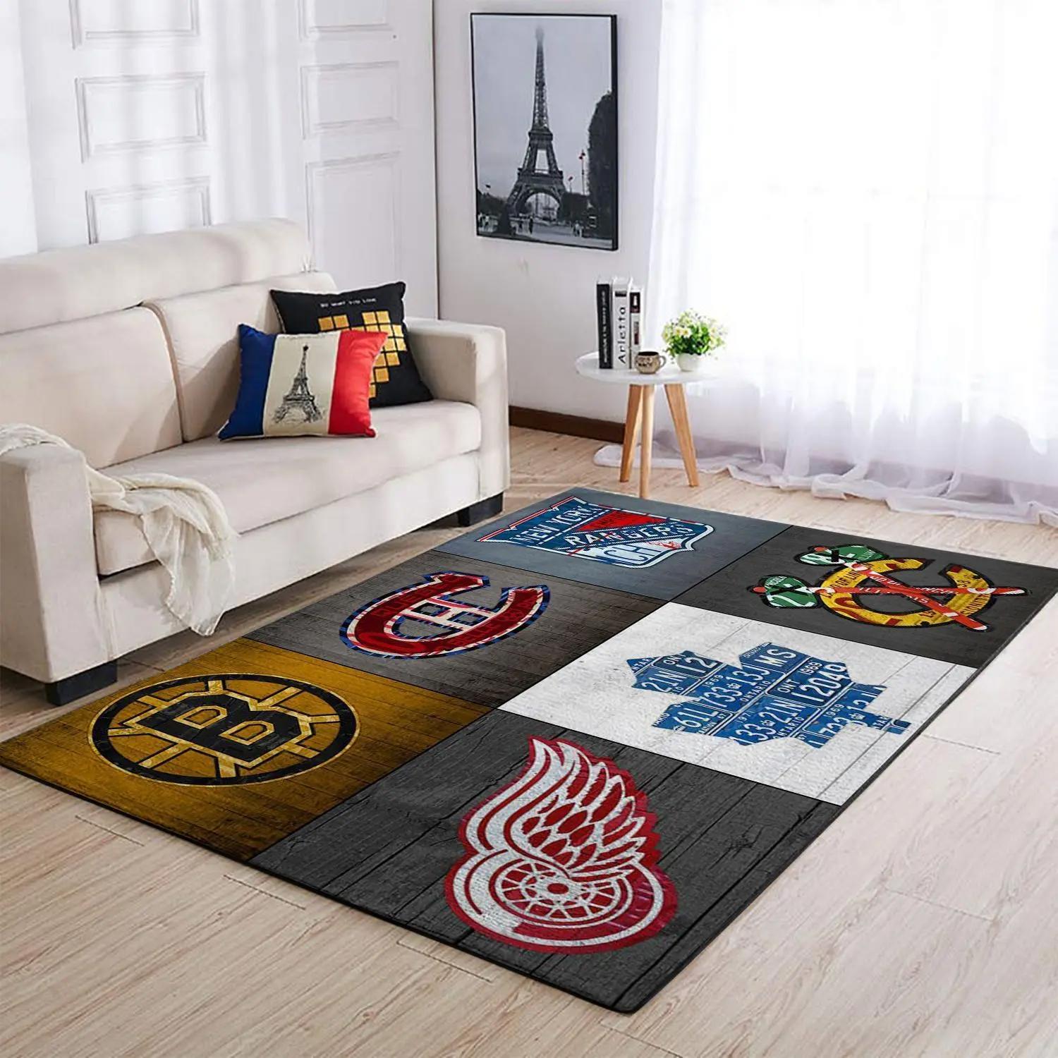 Nhl original six hockey team area rug retro logo vintage living room carpet rug regtangle carpet floor decor home decor Rectangle Rug