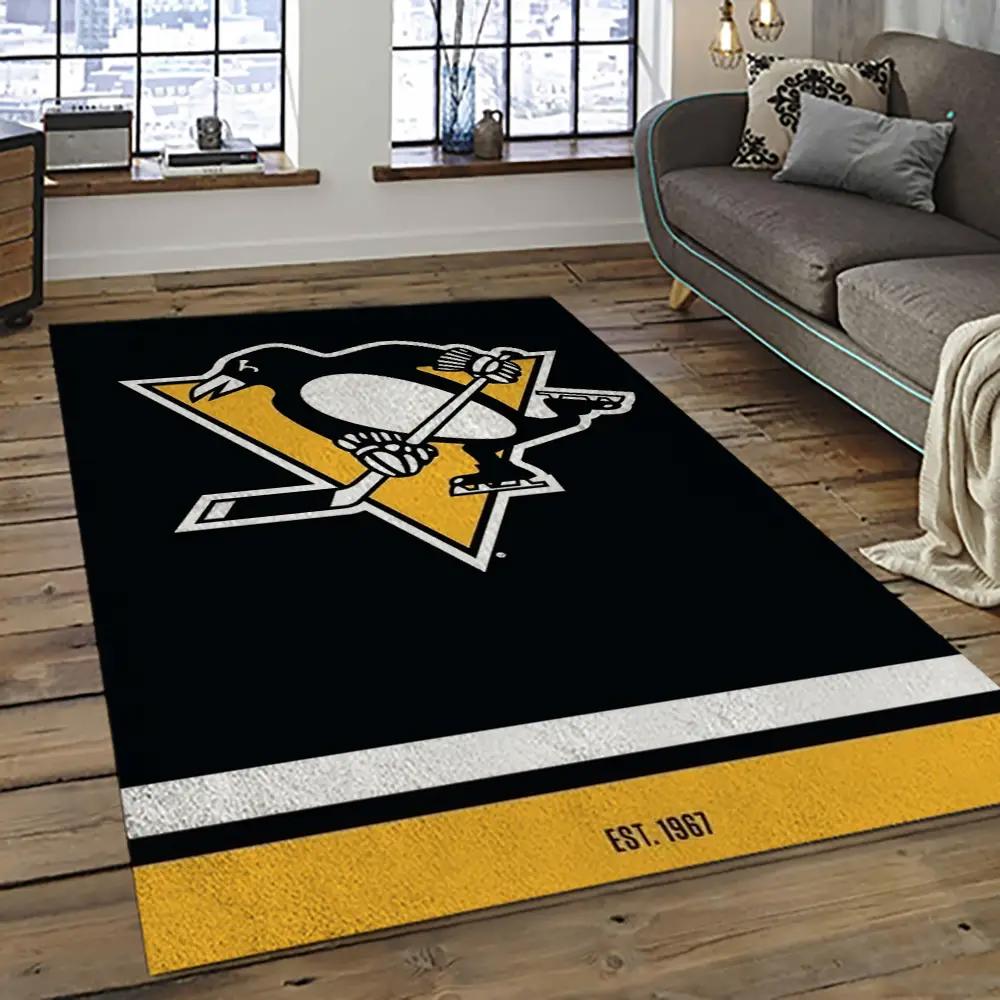 Nhl pittsburgh penguins hockey team logo sport carpet rectangle area rug for living room pp11 Rectangle Rug