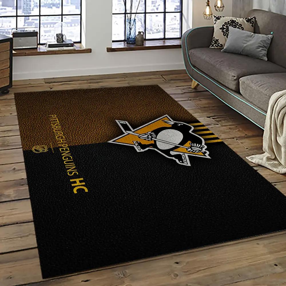 Nhl pittsburgh penguins hockey team logo sport carpet rectangle area rug for living room pp57 Rectangle Rug