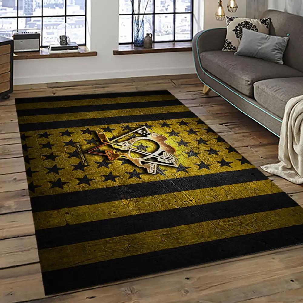 Nhl pittsburgh penguins hockey team logo sport carpet rectangle area rug for living room pp67 Rectangle Rug