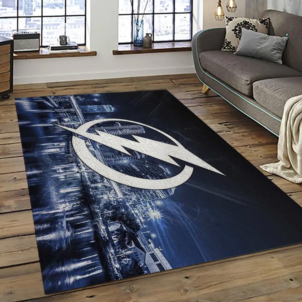 Nhl tampa bay lightning hockey team logo sport carpet rectangle area rug for living room tbl23 Rectangle Rug