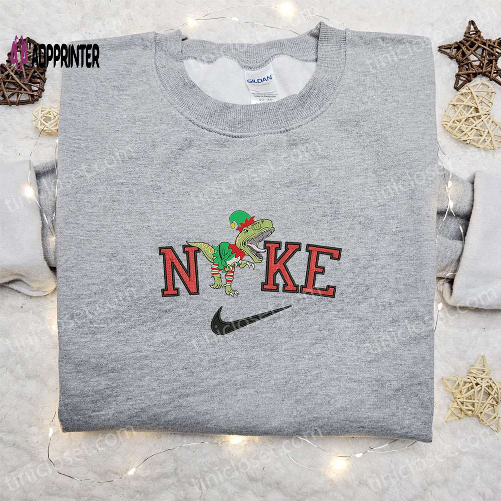 Nike christmas x t-rex dinosaur sweatshirt: best embroidered shirt perfect christmas gift Embroidered Shirt