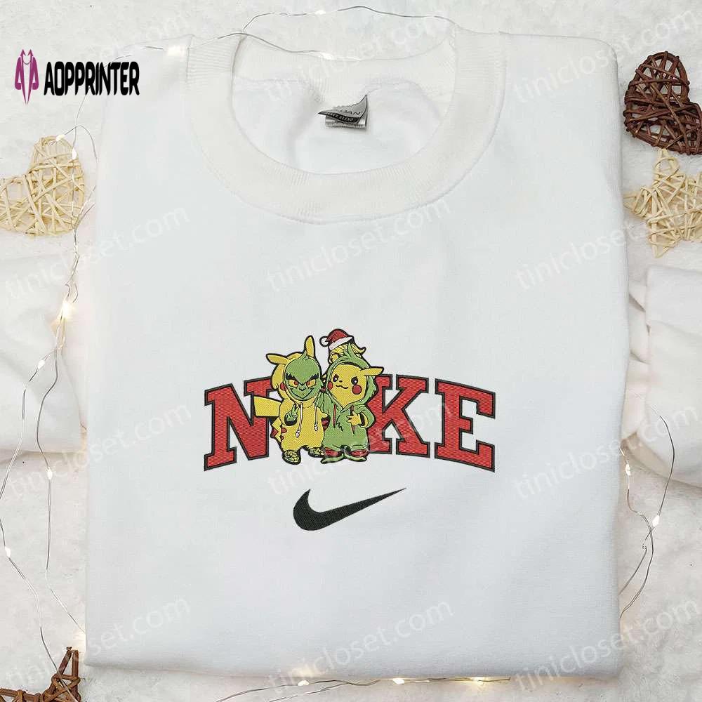 Nike x grinch pikachu halloween embroidered shirt – adorable pokemon apparel Embroidered Shirt