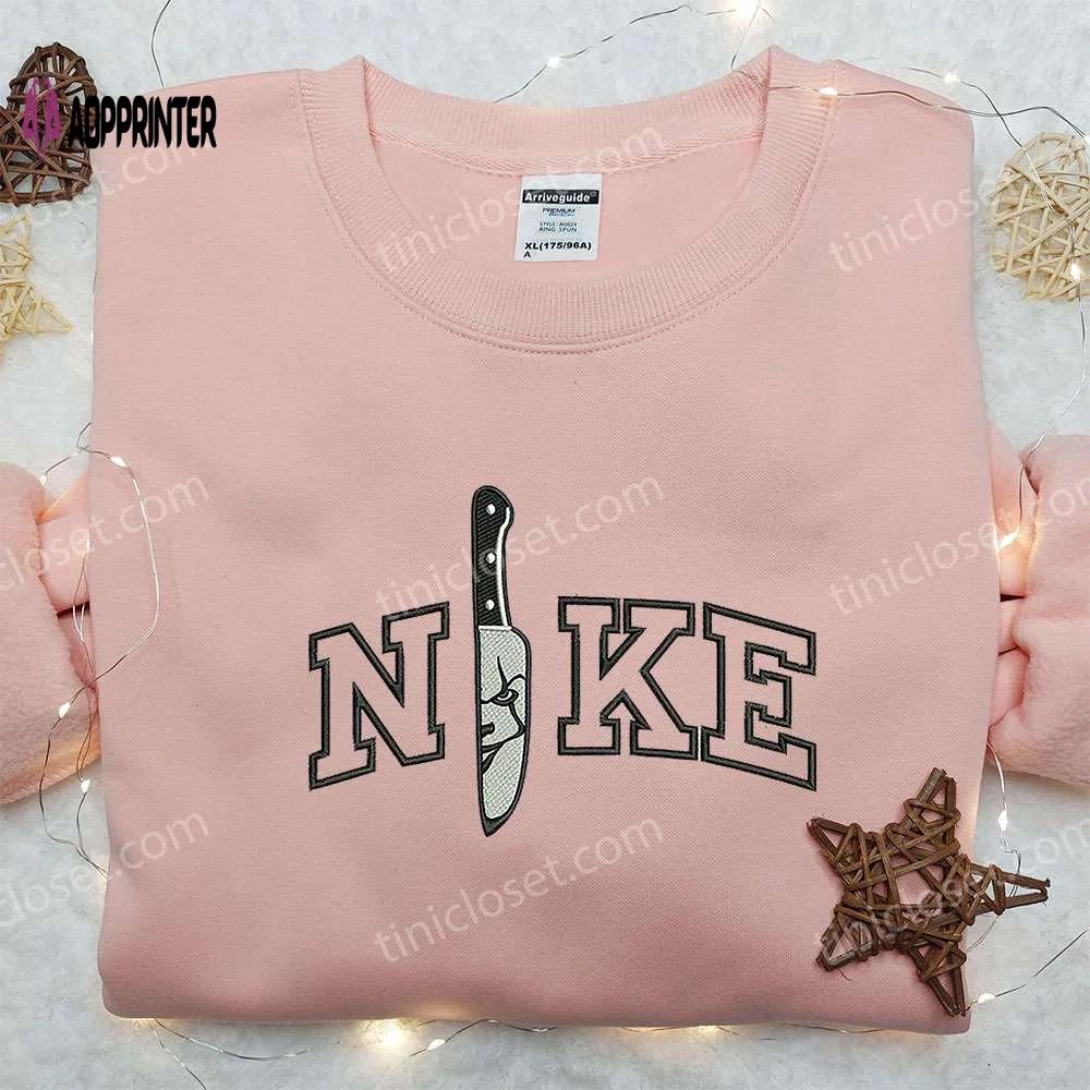 Nike x knife pennywise embroidered shirt: custom halloween shirt Embroidered Shirt
