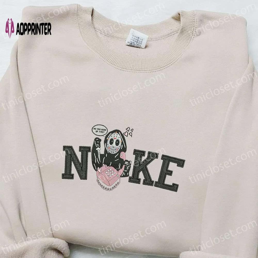 Nike x no you hang up first ghost face shirt: spooky halloween embroidered gift Embroidered Shirt