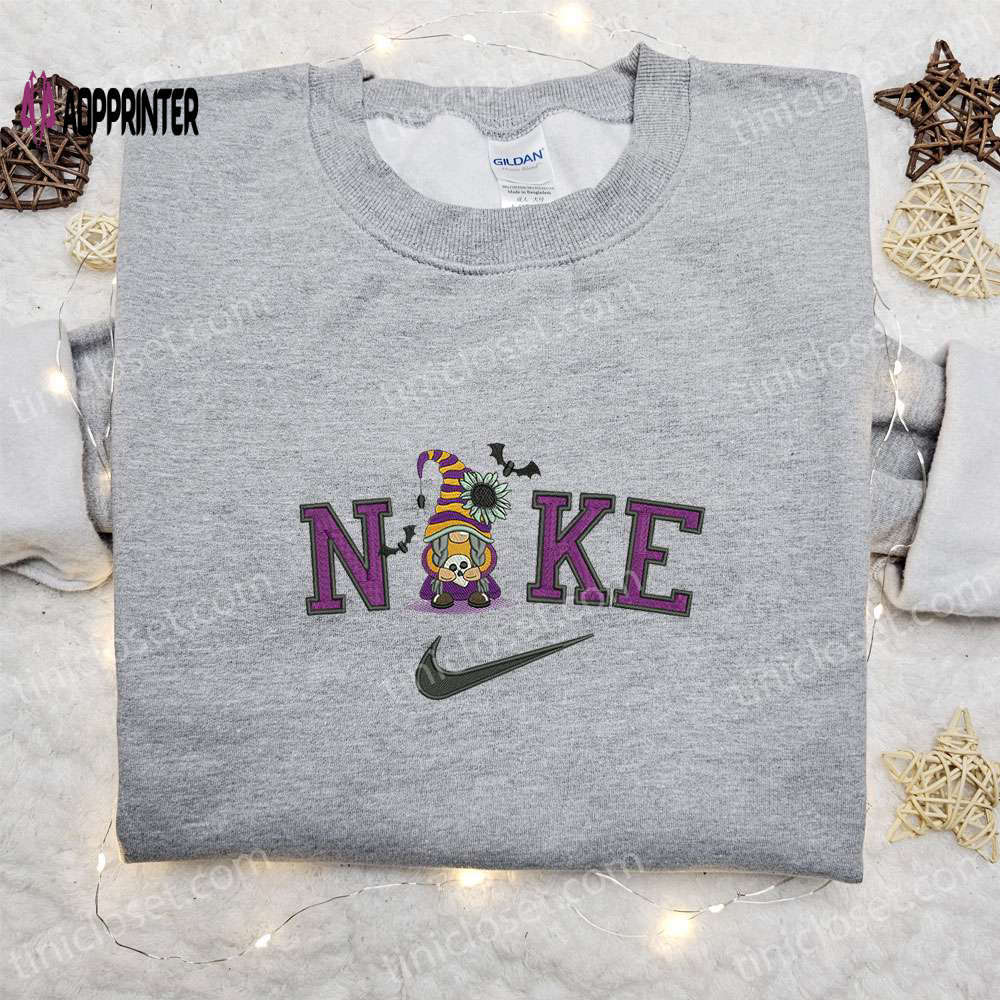 Nike x skull gnome bats halloween embroidered shirt – spooktacular & stylish! Embroidered Shirt