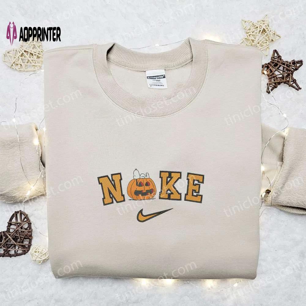 Nike x sleeping snoopy pumpkin embroidered sweatshirt adorable halloween hoodie & t-shirt Embroidered Shirt