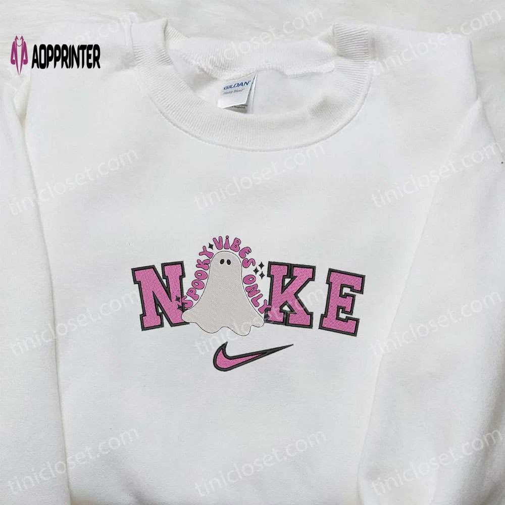 Nike x spooky vibes ghost embroidered shirt & hoodie: adorable halloween t-shirt Embroidered Shirt