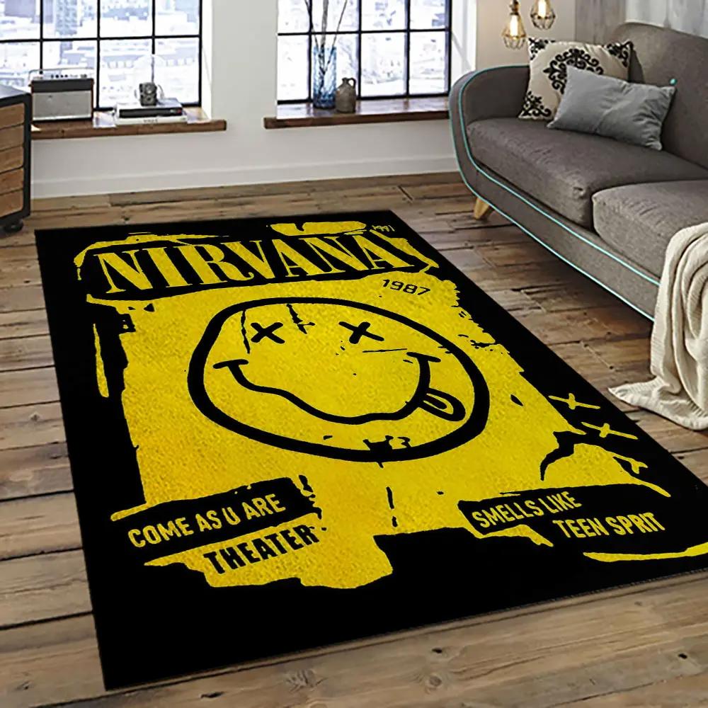 Nirvana rock band punk rock music retangle carpet area rug home decor best gift for fan and friends nv63 Rectangle Rug