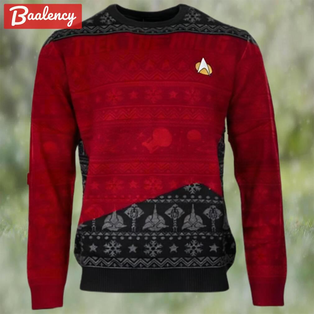 Official star trek trek the halls ugly christmas sweater red Christmas Ugly Sweater