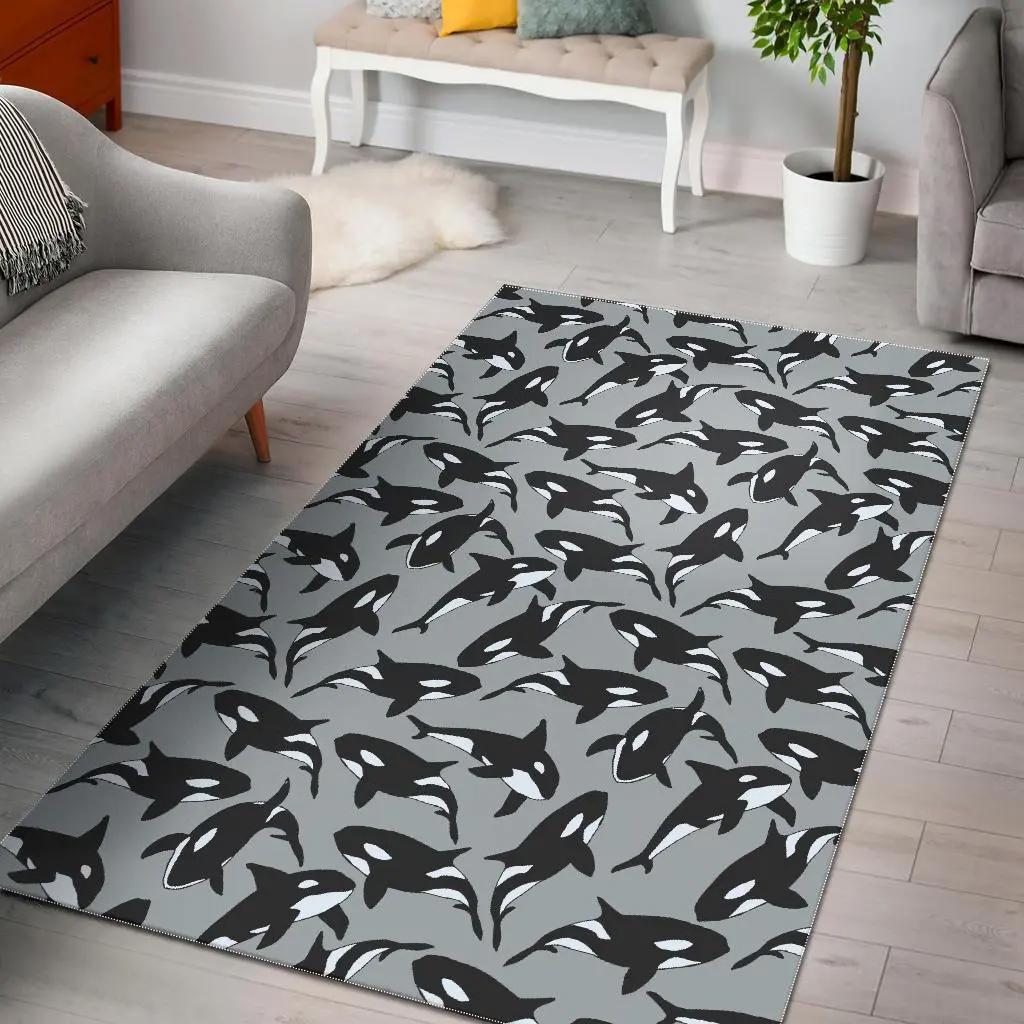 Orca killer whale print pattern area rug living room rug home decor Rectangle Rug