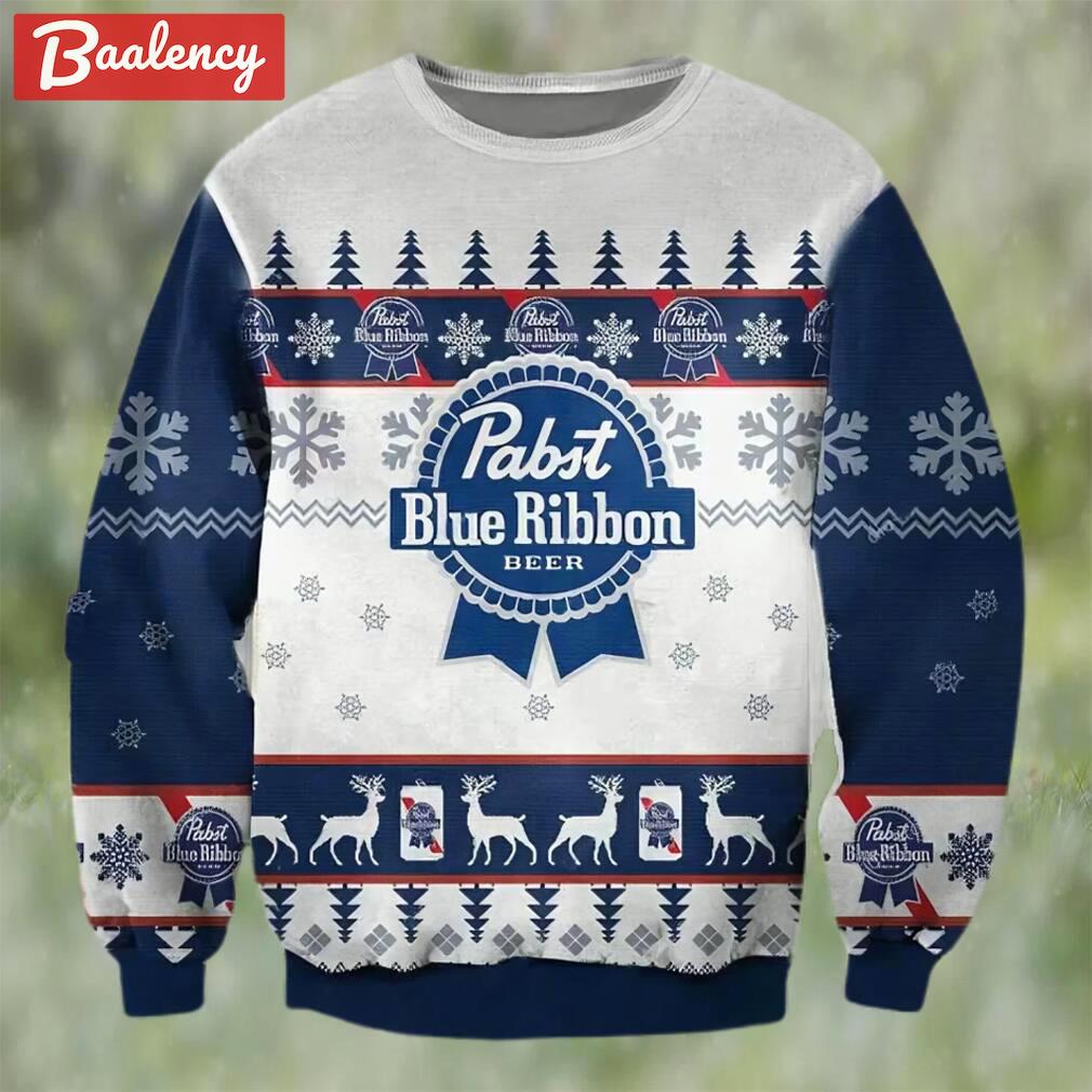 Pabst blue ribbon beer christmas ugly sweater, faux wool sweater, gifts for beer lovers, international beer day, best christmas gifts for 2022 ? prinvity Christmas Ugly Sweater