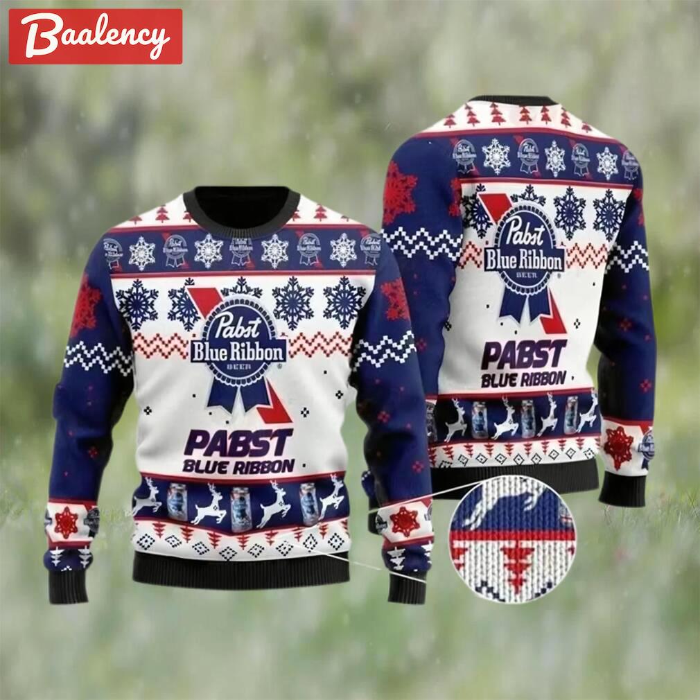 Pabst blue ribbon beer ugly christmas sweater, faux wool sweater, gifts for beer lovers, international beer day, best christmas gifts for 2022 ? prinvity Christmas Ugly Sweater