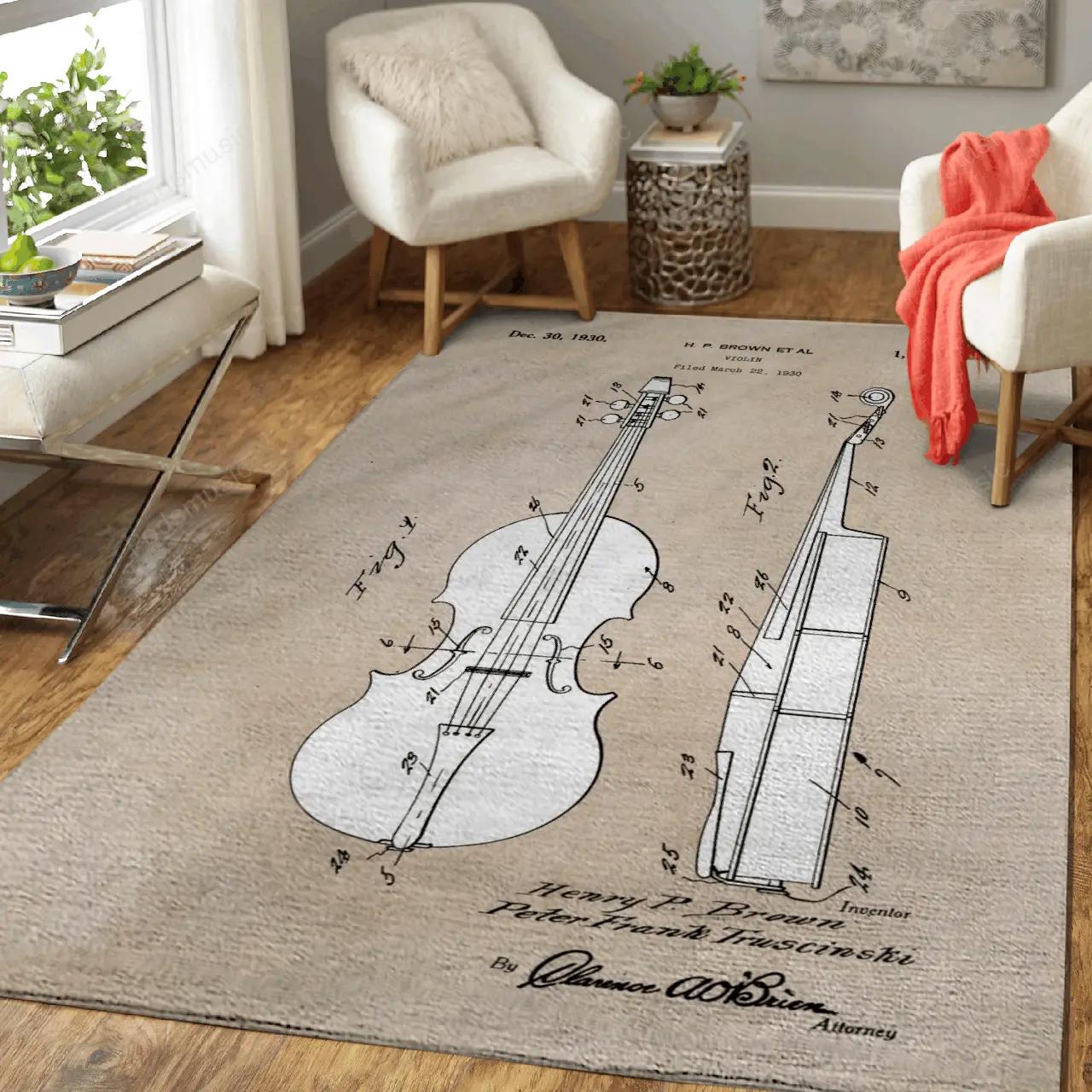 Patent art brown et al violin 1930 patent music art for fans area rug living room carpet rug regtangle carpet floor decor home decor Rectangle Rug