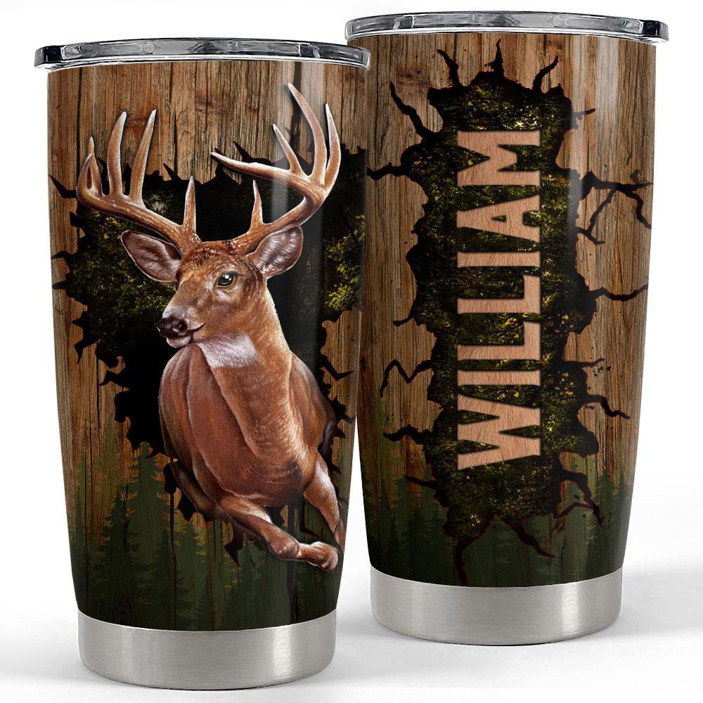 Personalized deer tumbler with customize name wood drawing Personalized Tumbler