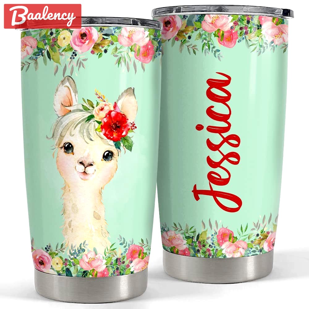 Personalized llama tumbler watercolor style drawing for animal lover Personalized Tumbler