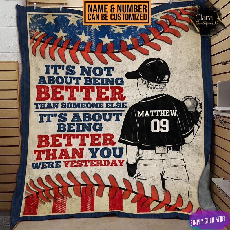 Personalized name baseball it’s not about being better than someone else fleece blanket, mink sherpa blanket, baseball blanket Quilt Blanket