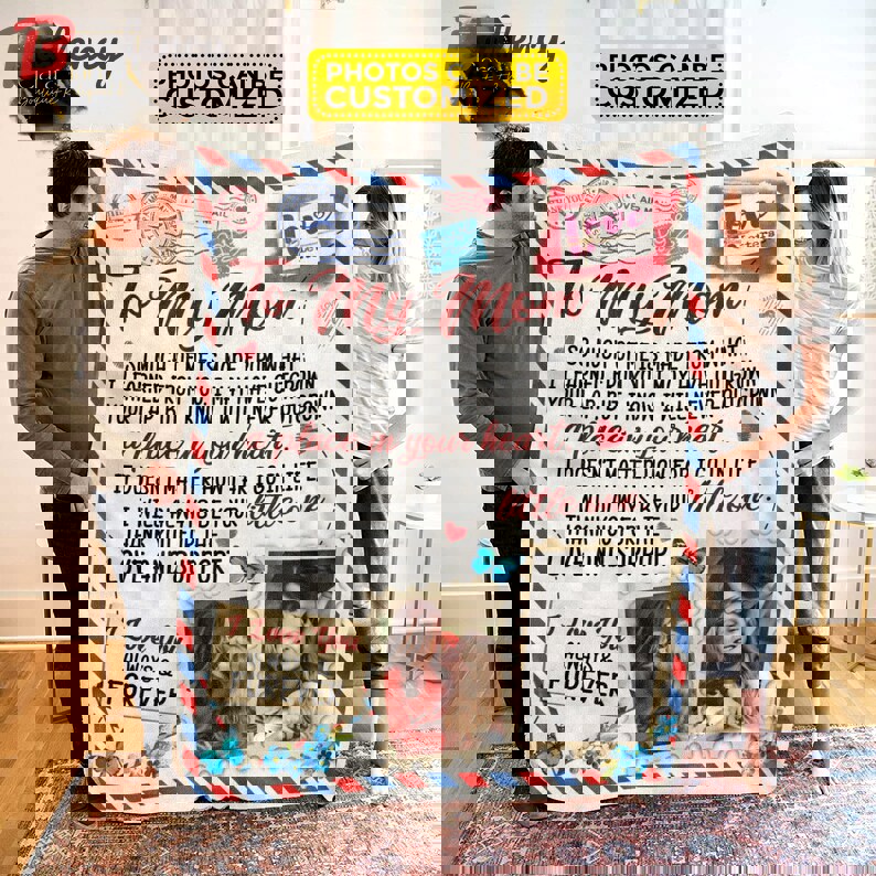 Personalized to my mom mail fleece blanket, mink sherpa blanket, gift for mom, custom photo mom air mail blanket Quilt Blanket