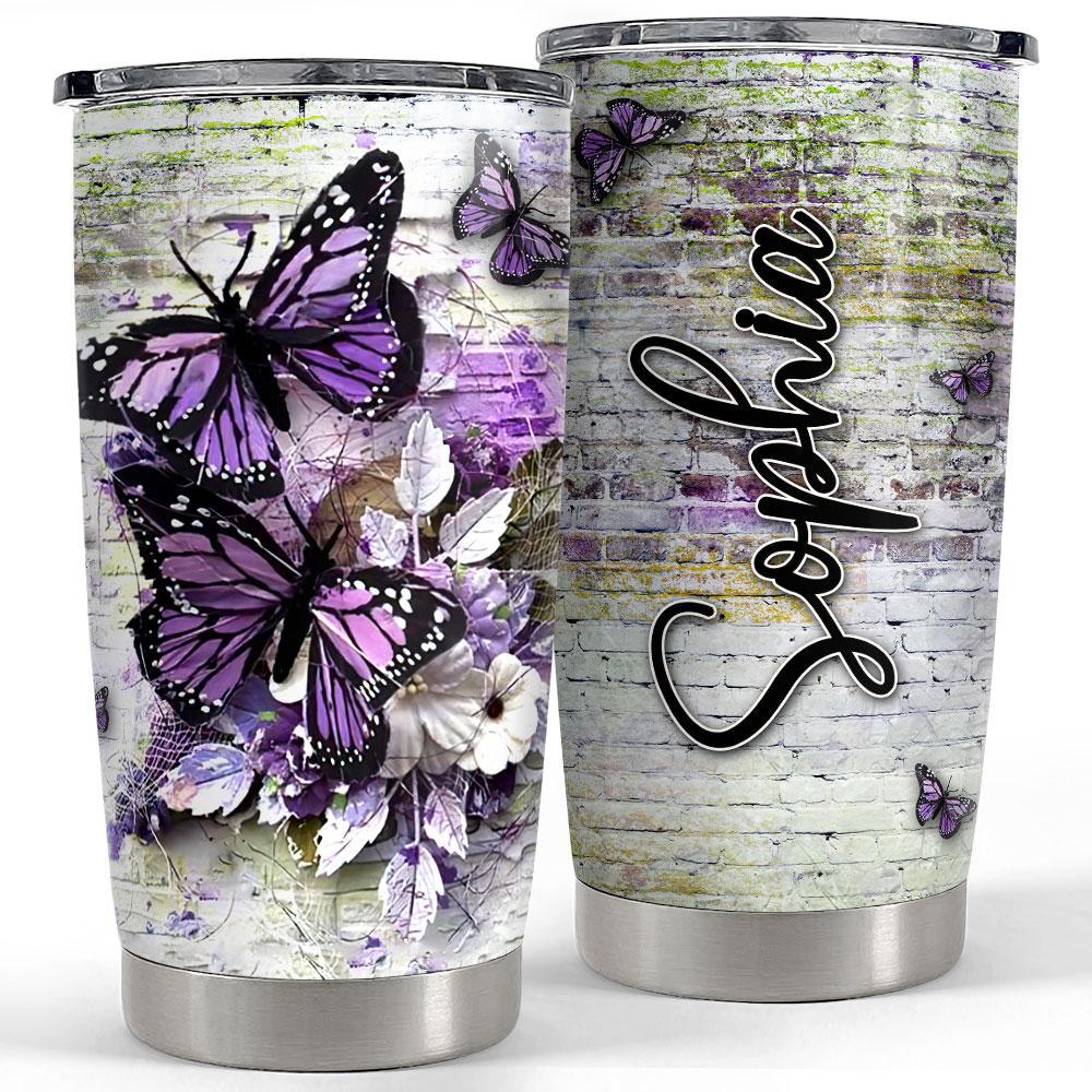 Personalized tumbler with customize name vintage butterfly Personalized Tumbler