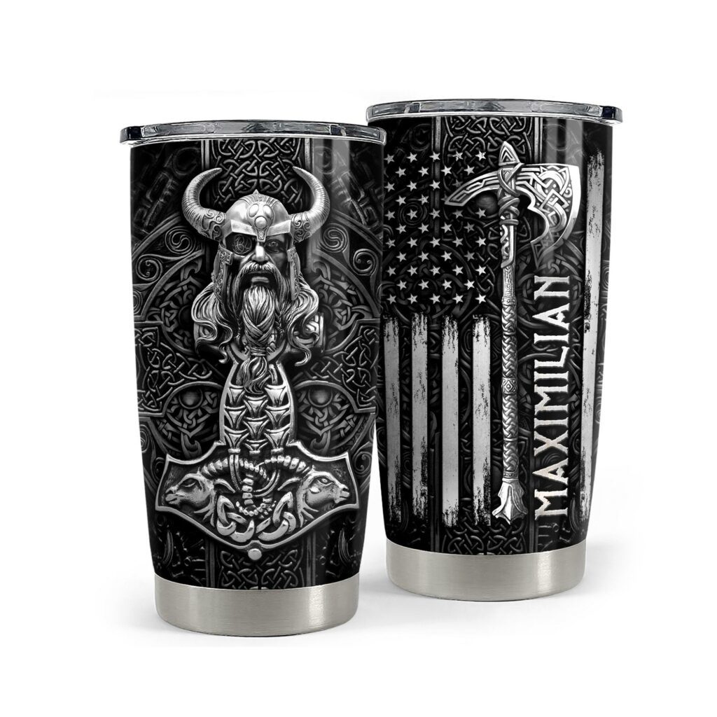 Personalized viking tumbler metallic style us flag Personalized Tumbler