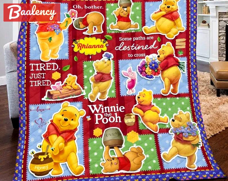 Personalized winnie pooh blanket, winnie the pooh fleece blanket, pooh and friends quilt, birthday gifts, pooh bear christmas gifts Quilt Blanket