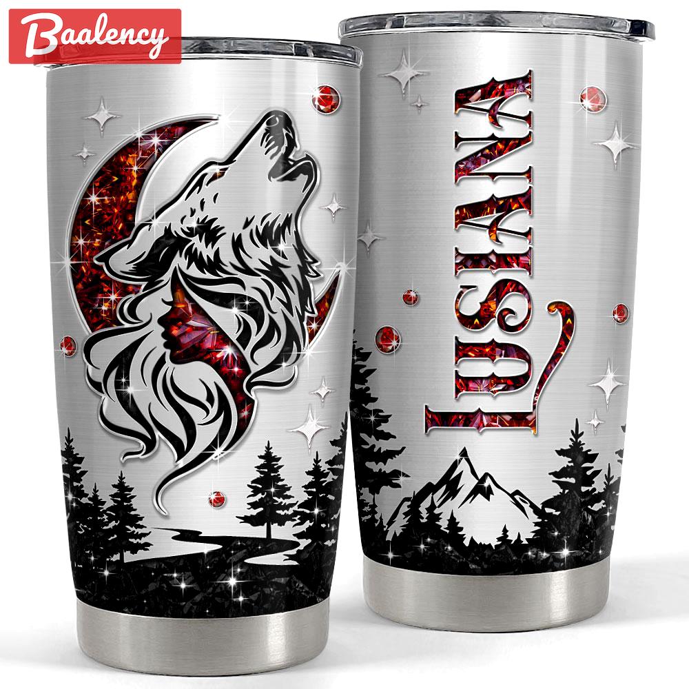Personalized wolf tumbler with customize name jewelry drawing Personalized Tumbler