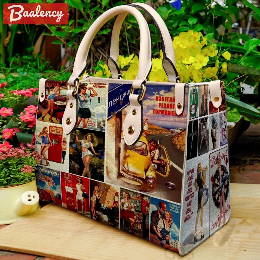 Pin-ups leather bag for women gift 1896 Women Leather Hand Bag