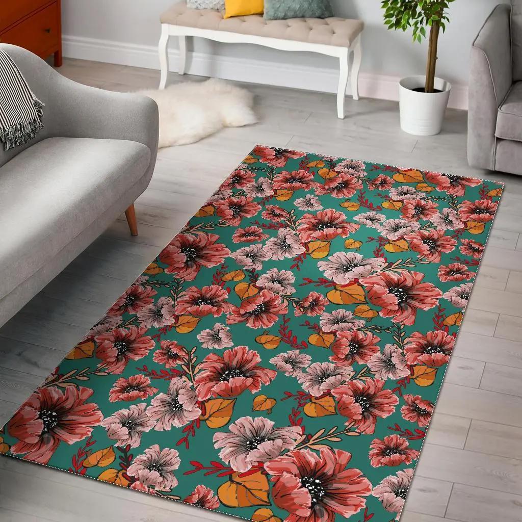 Pink girly mermaid teal scales area rug living room rug home decor Rectangle Rug