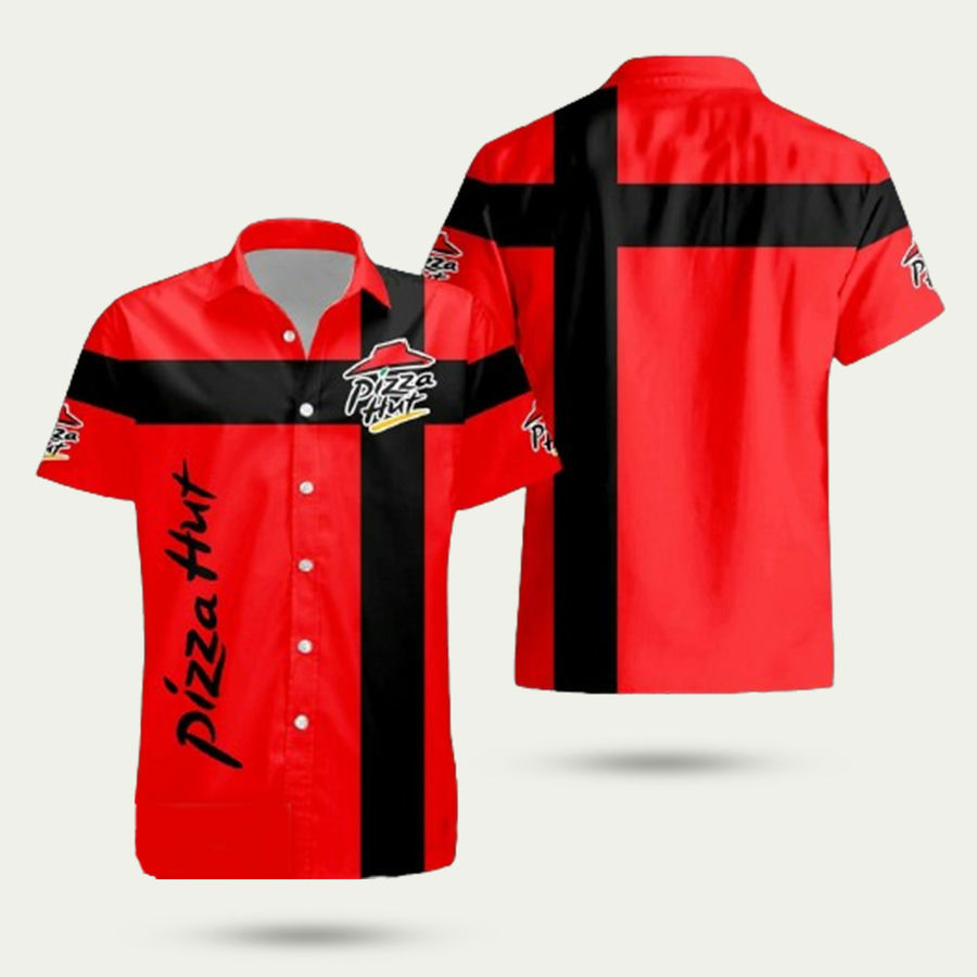 Pizza hut red and black pattern hawaiian shirt Hawaii Shirt Shorts & Flip Flops