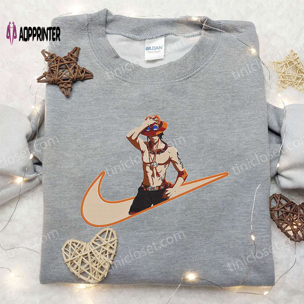 Portgas d ace x nike anime hoodie – embroidered one piece & nike inspired shirt Embroidered Shirt