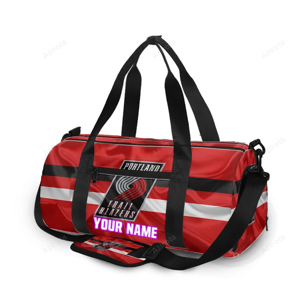 Portland trail blazers black white line silk personalized name travel bag gym bag 2345 Travel Bag