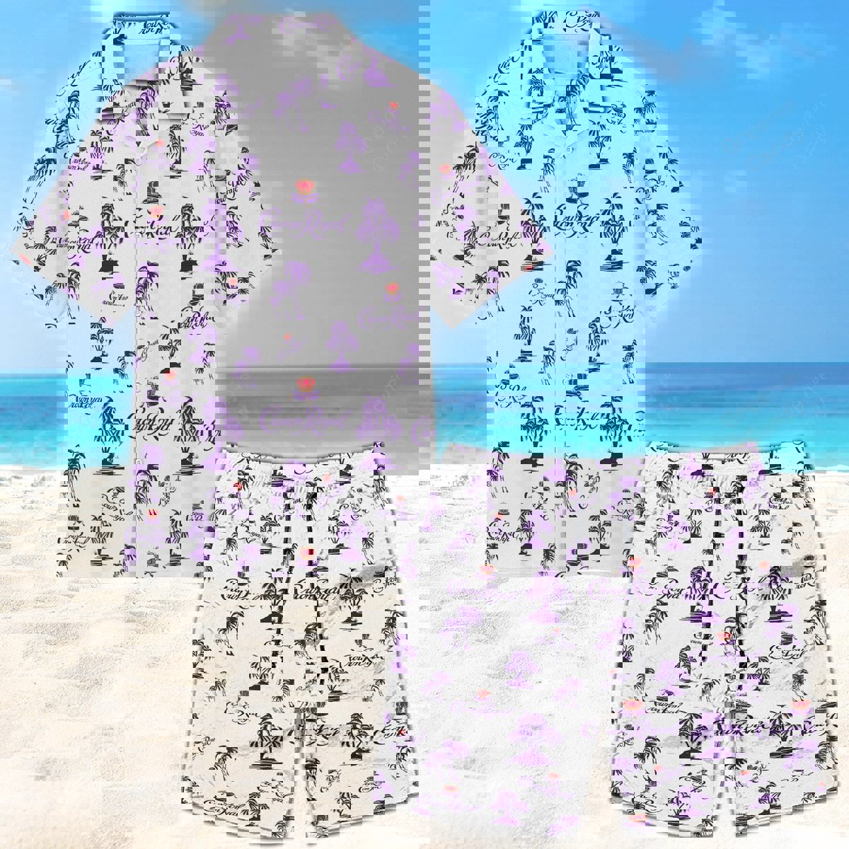 Purple crown royal palm tree all over print 3d unisex hawaiian shirt and beach short Hawaii Shirt Shorts & Flip Flops