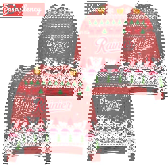 Rainier beer logo santa claus pattern ugly christmashot 2025 style 105 Christmas Ugly Sweater