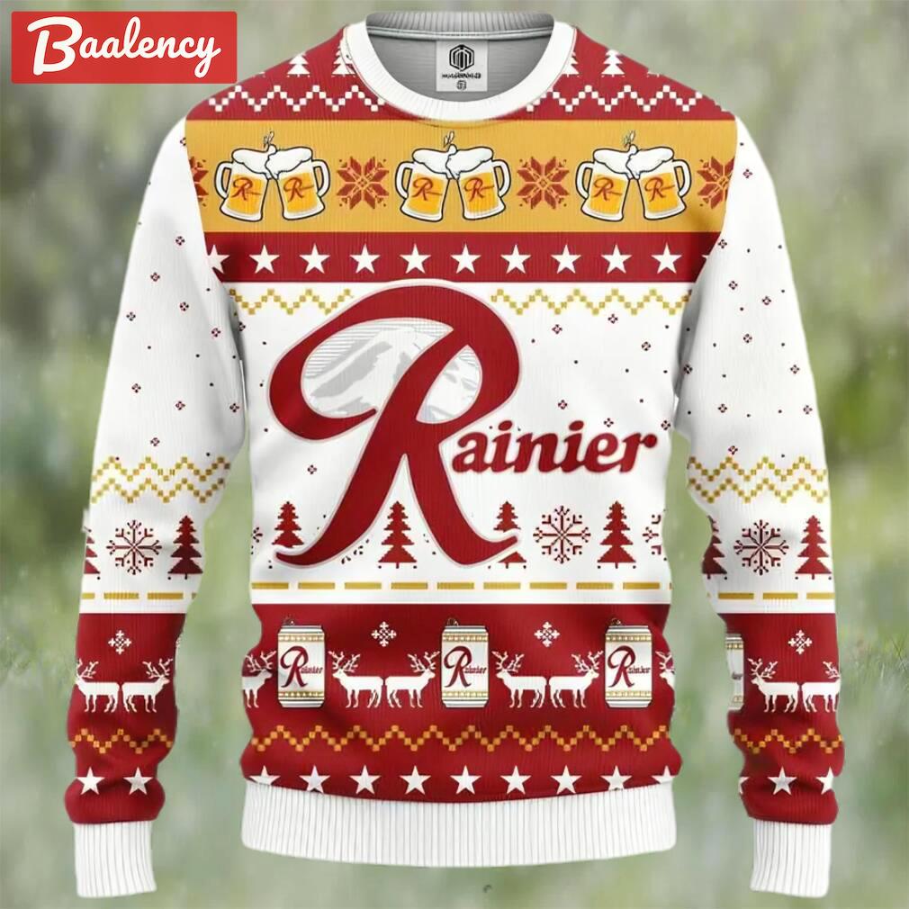 Rainier beer ugly christmas sweater, faux wool sweater, gifts for beer lovers, international beer day, best christmas gifts for 2022 ? prinvity Christmas Ugly Sweater