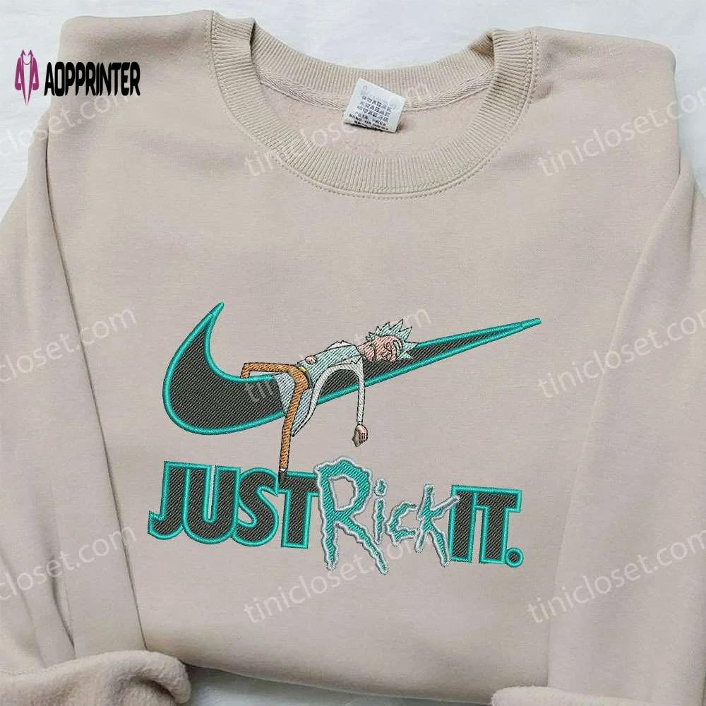 Rick and morty x nike embroidered sweatshirt & shirt: cartoon-inspired nike swoosh apparel Embroidered Shirt