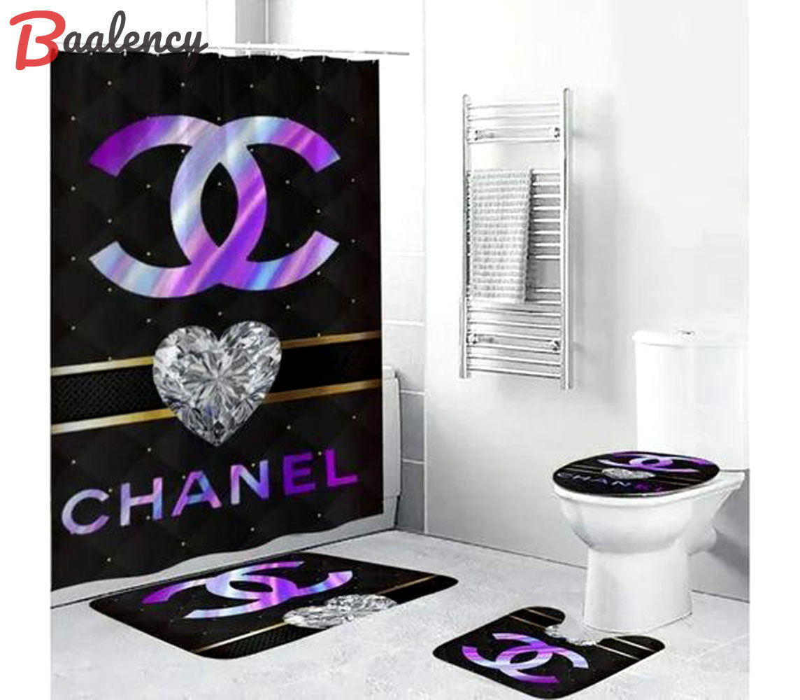 Rugs in living room and bedroom - Chanel diamond bathroom set hot 2023 luxury shower curtain bath rug mat home decor 251 Bathroom Accessory Sets