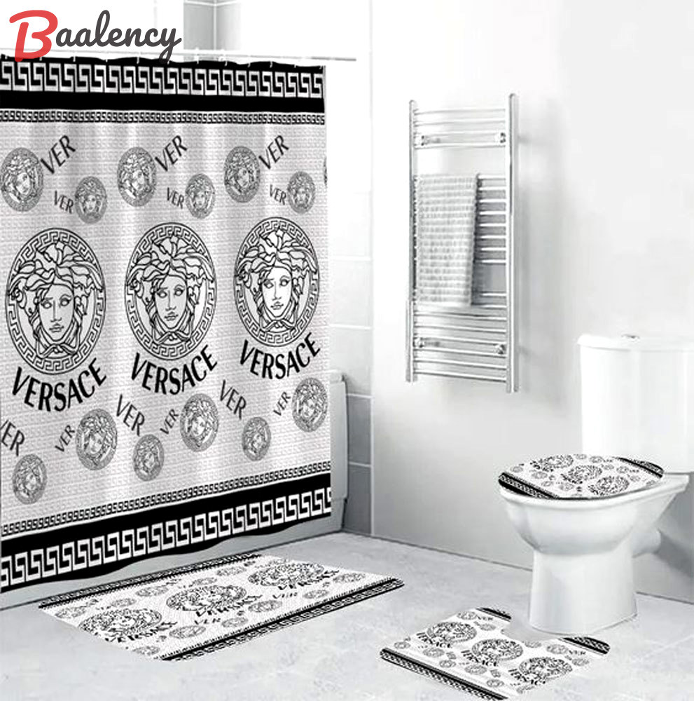 Rugs in living room and bedroom - Gianni versace black white bathroom set hot 2023 luxury shower curtain bath rug mat home decor 287 Bathroom Accessory Sets
