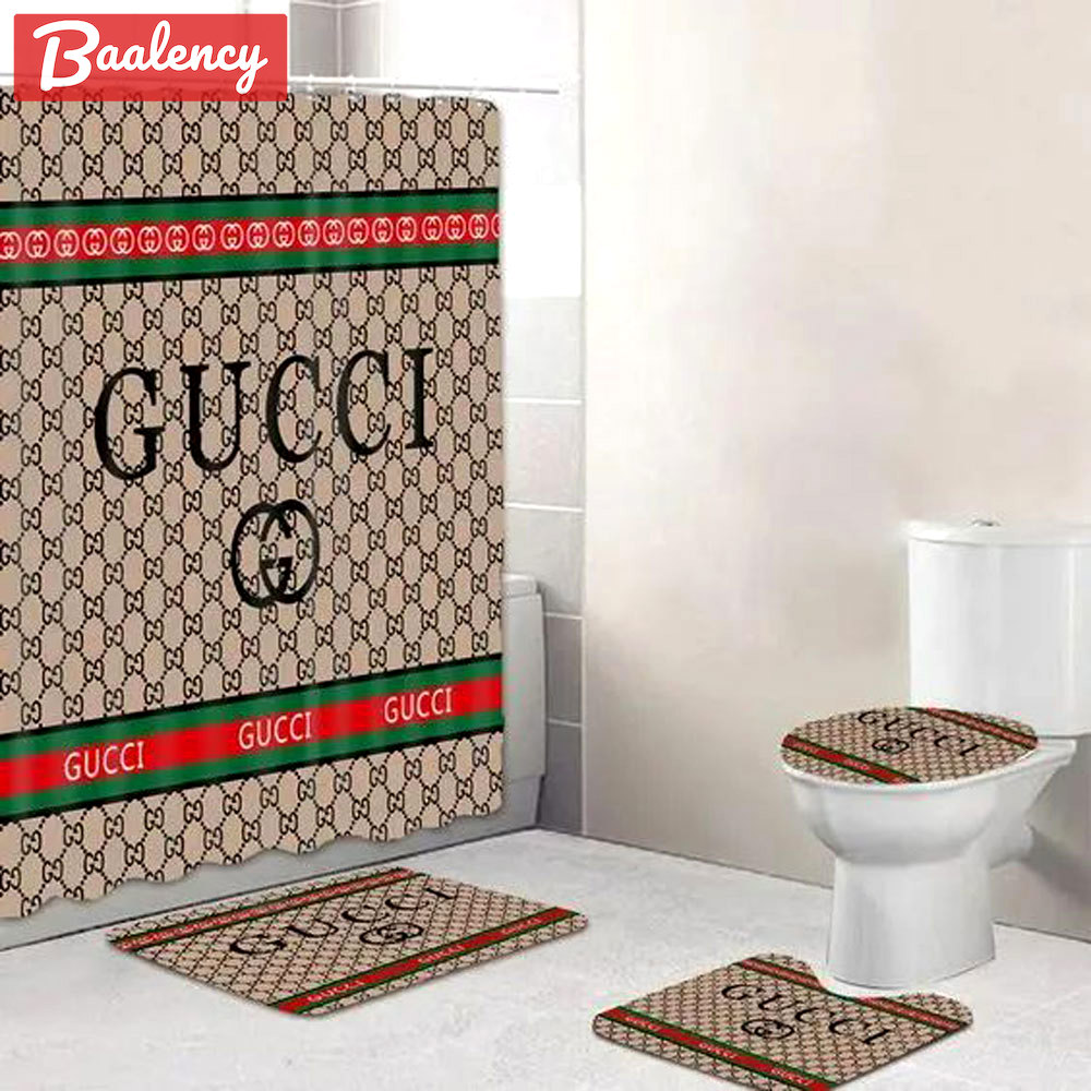 Rugs in living room and bedroom - Gucci brown bathroom set hot 2023 luxury shower curtain bath rug mat home decor 227 Bathroom Accessory Sets