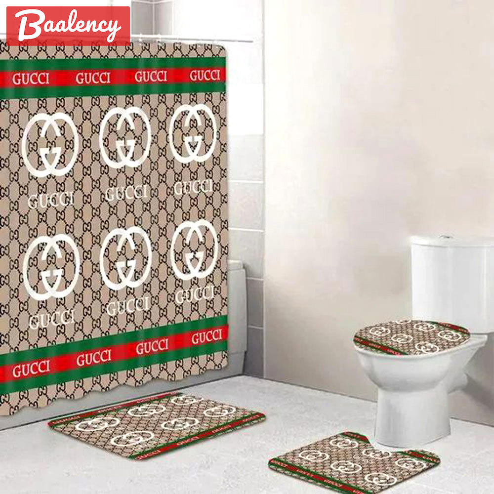 Rugs in living room and bedroom - Gucci monogram bathroom set hot 2023 luxury shower curtain bath rug mat home decor 232 Bathroom Accessory Sets