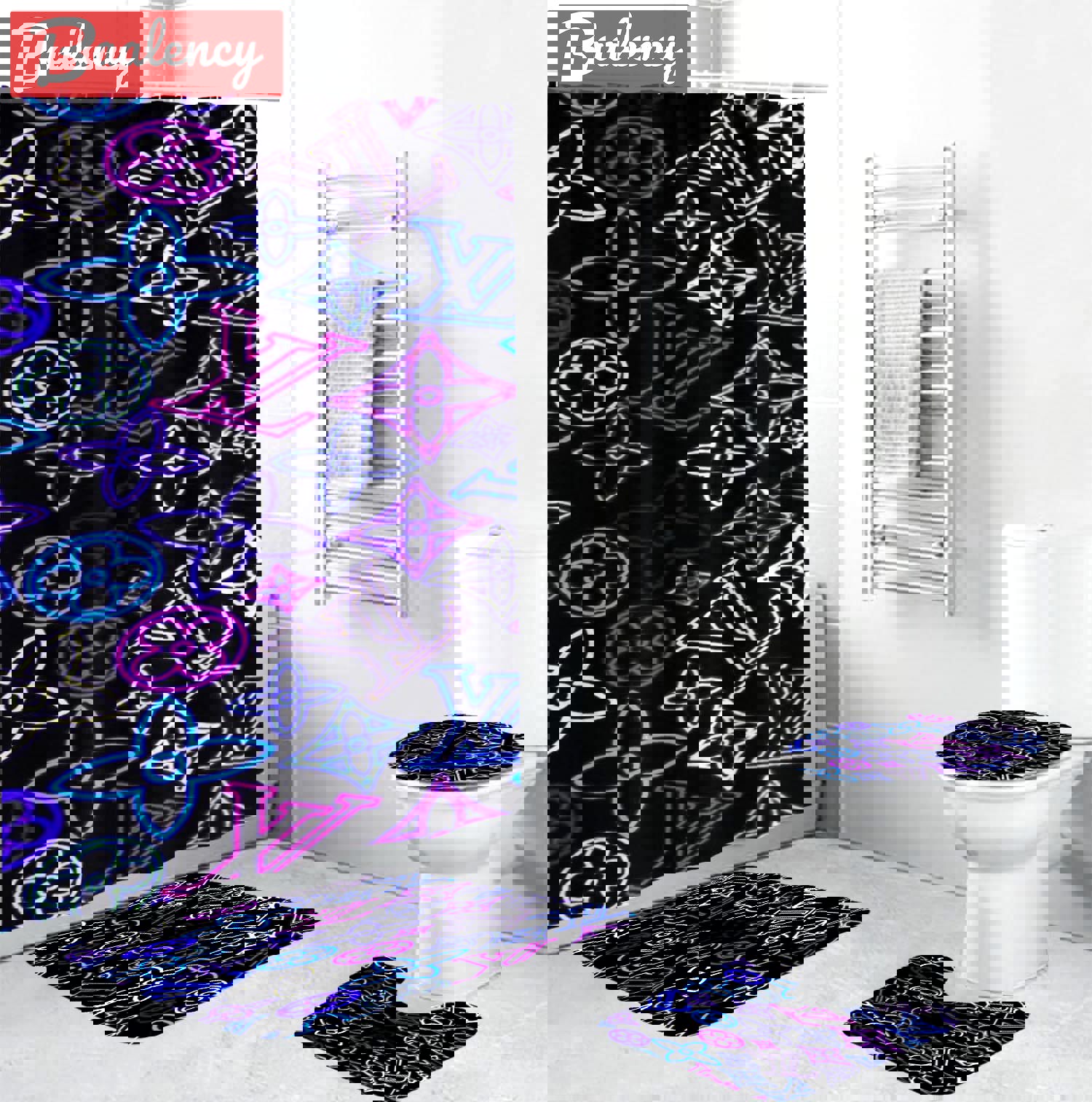 Rugs in living room and bedroom - Louis vuitton lv colorful bathroom set hot 2023 luxury shower curtain bath rug mat home decor 99 Bathroom Accessory Sets