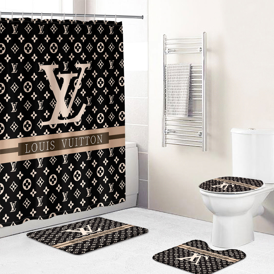 Rugs in living room and bedroom - Louis vuitton lv monogram bathroom set hot 2023 luxury shower curtain bath rug mat home decor 128 Bathroom Accessory Sets