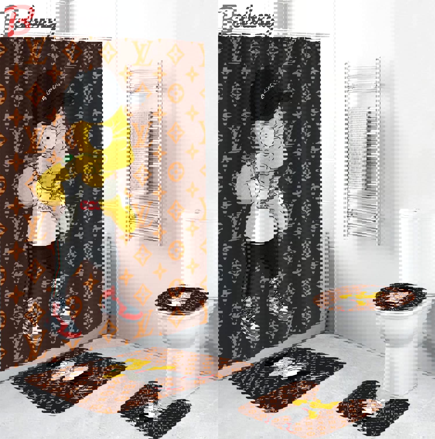 Rugs in living room and bedroom - Louis vuitton lv the simpsons bathroom set hot 2023 luxury shower curtain bath rug mat home decor 109 Bathroom Accessory Sets
