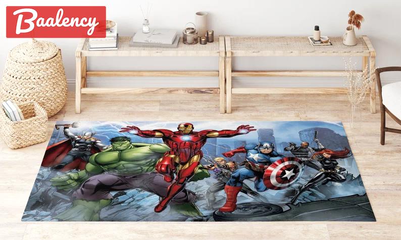 Rugs in living room and bedroom avengers rug - super hero rug - movie rug- super hero carpet- thor hulk captain iron man rug- gift for boys- christmas gift- kids room rug Rectangle Rug