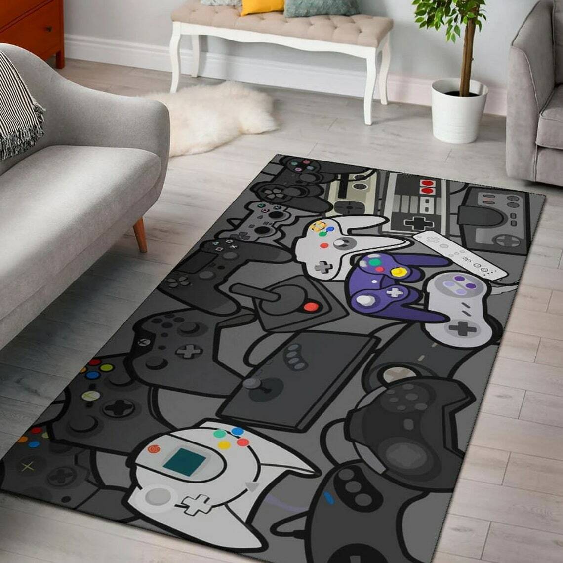 Rugs in living room and bedroom game zone area rug- game room carpet- video game- game zone- gamer gift Rectangle Rug